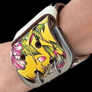 Ed HARDY Floral Leather Cuff Bracelet
